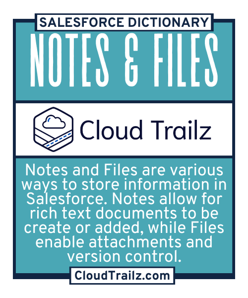Salesforce Notes & Files interface displaying rich text notes and document attachments