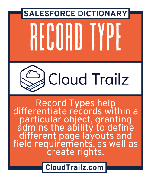 Salesforce Record Type diagram showing different page layouts, picklist values, and automation for various business processes.