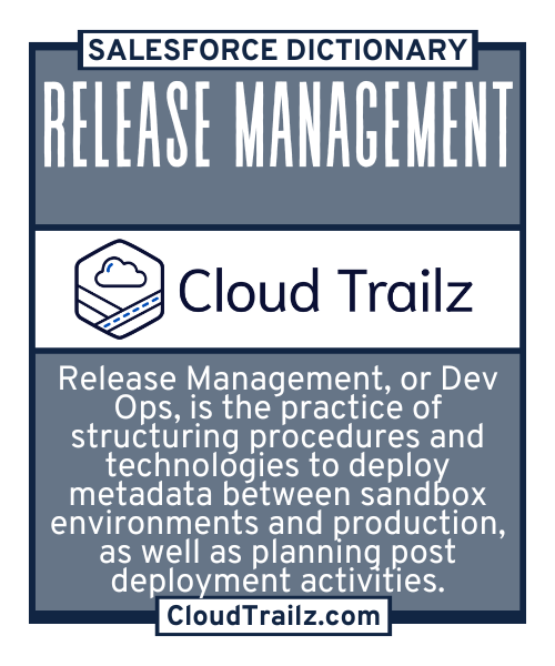 Salesforce Release Management process flow: Planning, Development, Testing, Deployment, and Post-Deployment Monitoring.