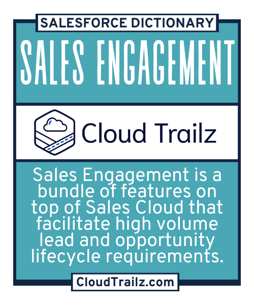 Salesforce Sales Engagement diagram showcasing cadences, automation, and AI-driven insights.