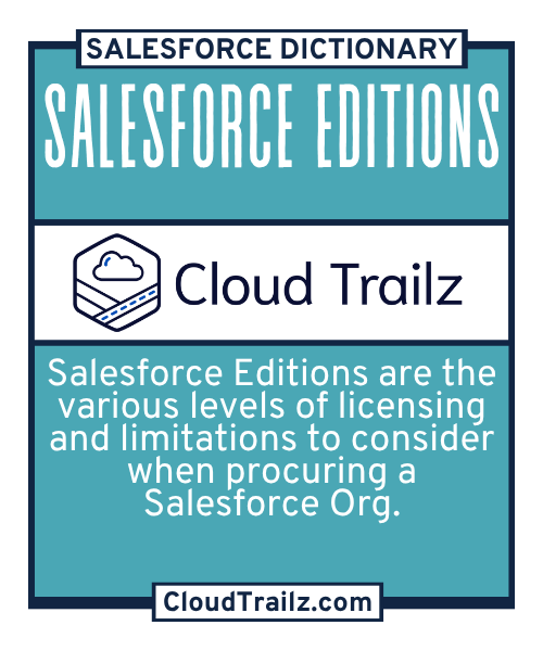 Salesforce Editions comparison chart illustrating Starter, Pro Suite, Enterprise, Unlimited, and Developer Editions.